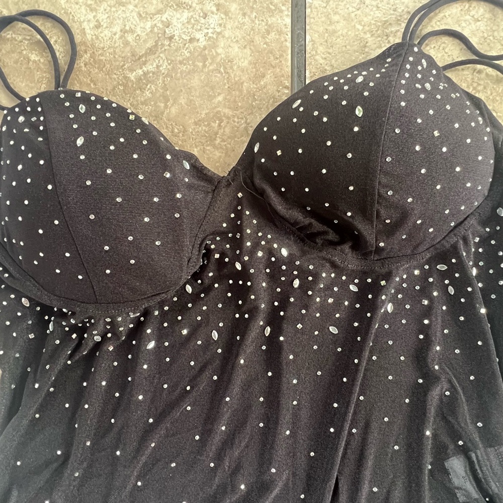 Women’s Sexy Talent Black Rhinestone Studded Bodysuit
